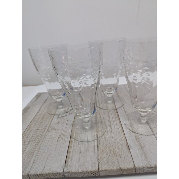 Set Of 4 Vintage Flower Etched Large Crystal Iced Tea Glass 6 1/4” Clear * - Picture 5 of 9
